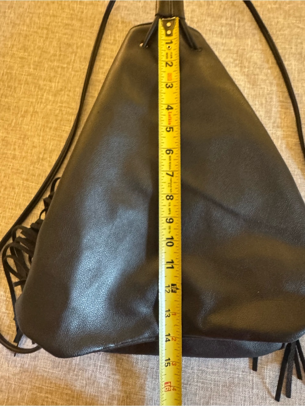 Victoria's Secret Black Faux Leather Fringe Drawstring Boho Bag - Picture 15 of 16